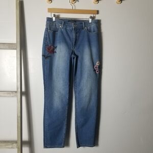 TALBOTS FLORAL-EMBROIDERED SLIM ANKLE JEANS SIZE 6